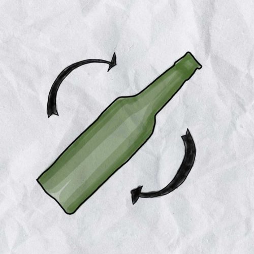 Eine gezeichnete Flasche dreht sich