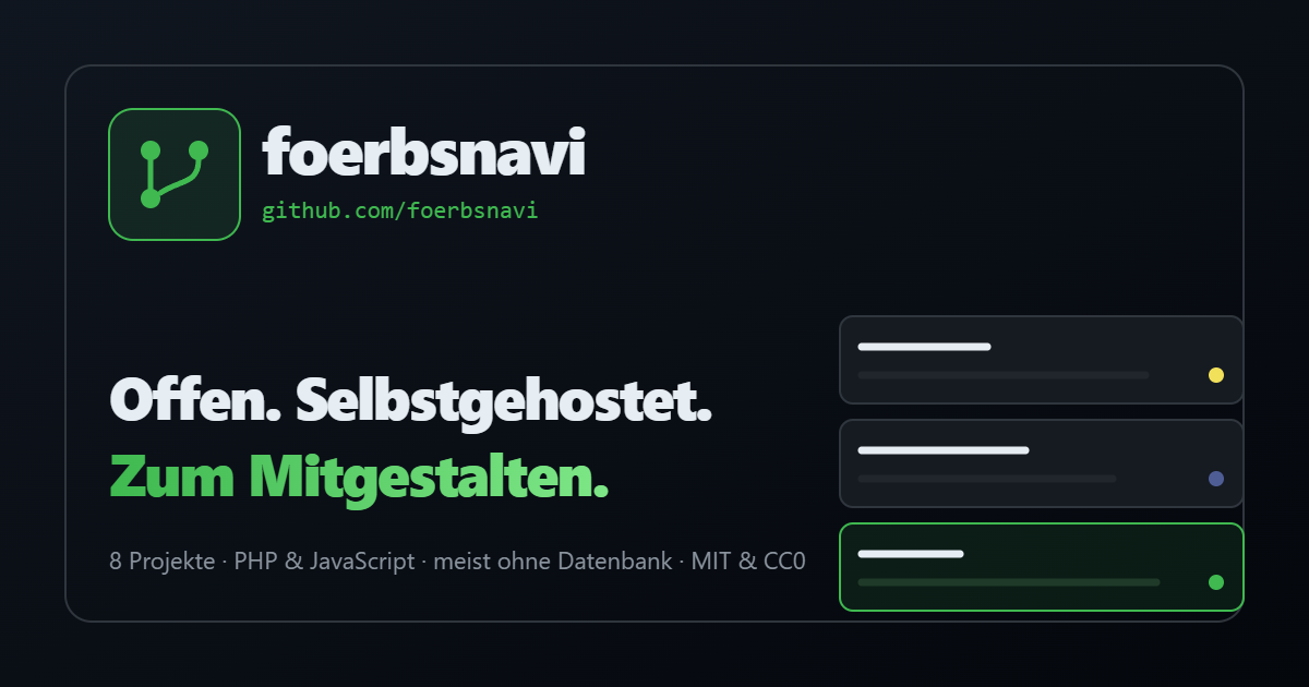 foerbsnavi auf GitHub – Offen. Selbstgehostet. Zum Mitgestalten.