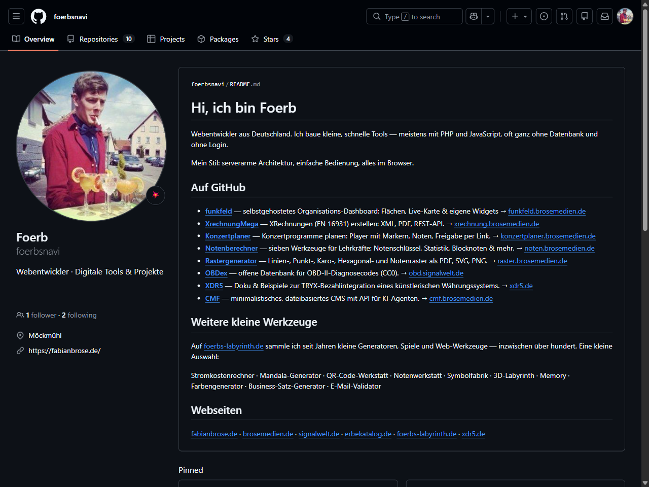 Das GitHub-Profil von foerbsnavi mit allen Projekten im Überblick