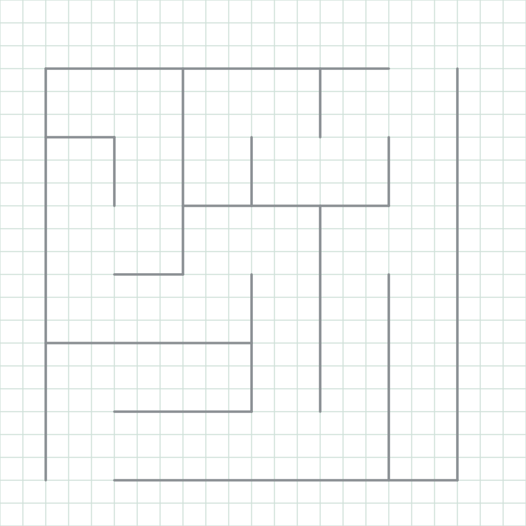 Schritt 1: flacher Labyrinth-Grundriss mit Bleistift auf Kästchenpapier