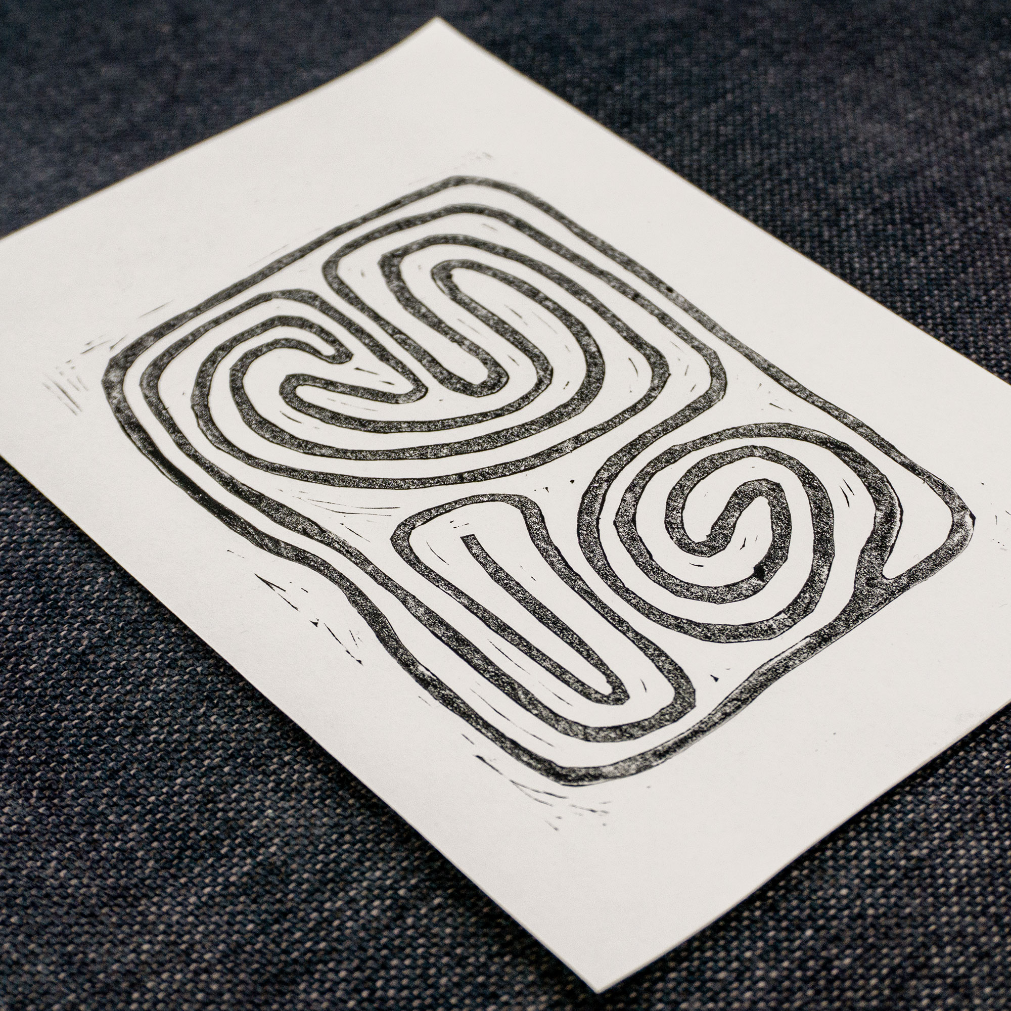 Linolschnitt Labyrinth III, Ansicht 3