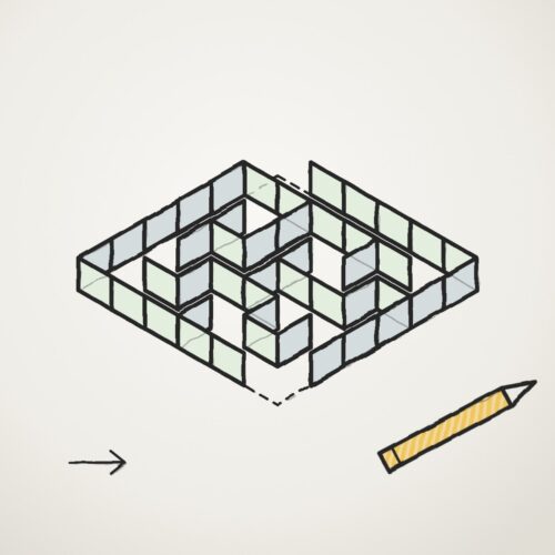 Gezeichnetes Labyrinth in 3D-Ansicht mit Bleistift