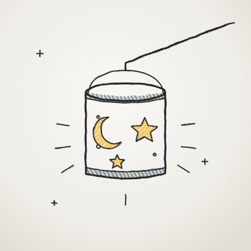 Gezeichnete Laterne mit ausgeschnittenem Mond und Sternen