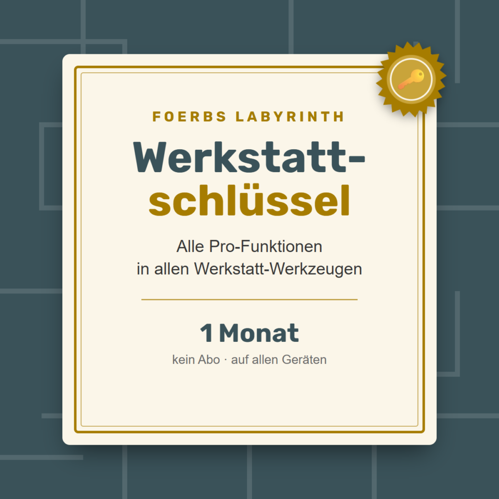 Urkunde „Werkstattschlüssel“ mit Siegel: Alle Pro-Funktionen in allen Werkstatt-Werkzeugen, 1 Monat