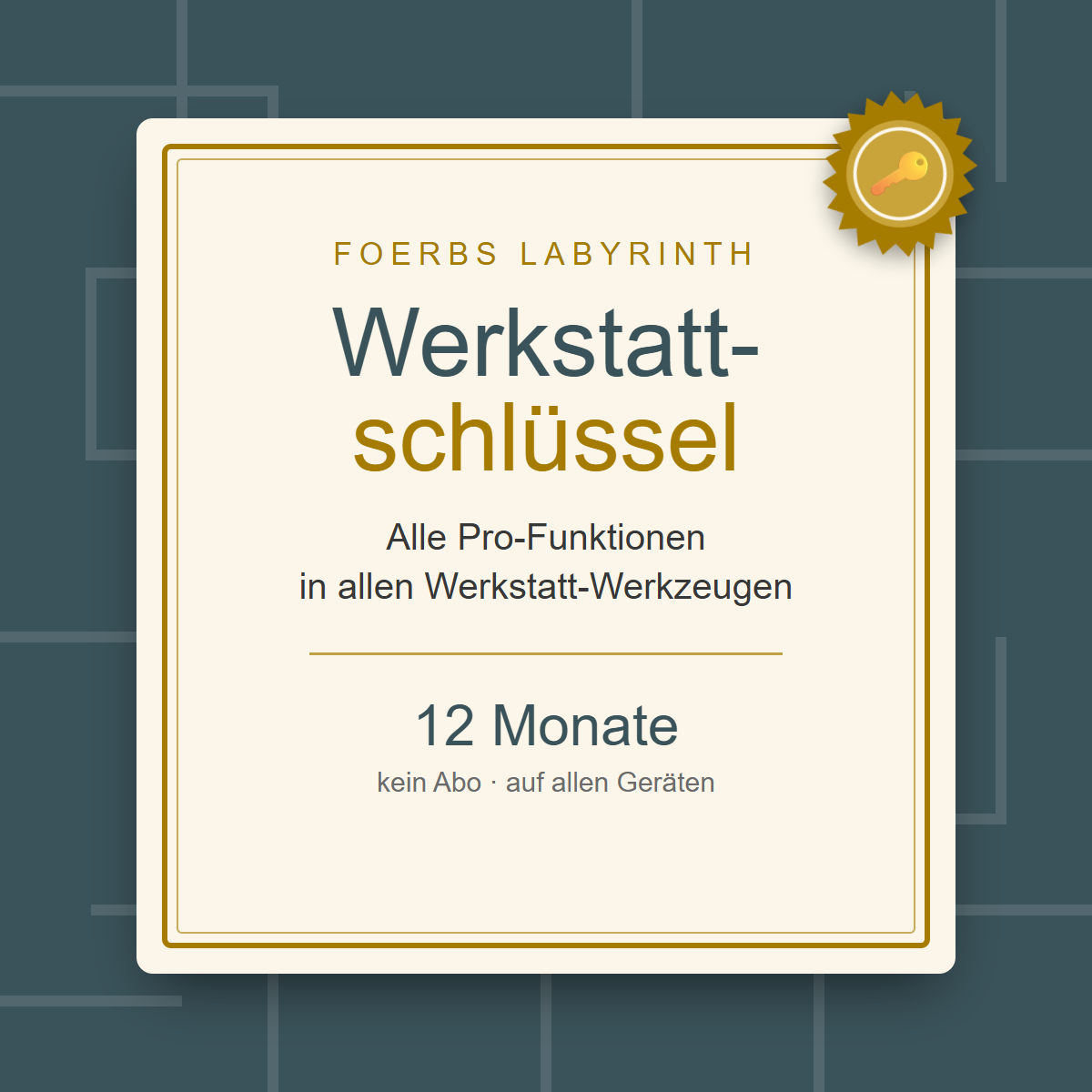 Werkstattschlüssel – alle Pro-Funktionen in allen Werkstatt-Werkzeugen, 12 Monate, kein Abo